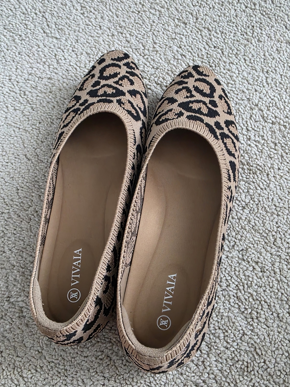 Vivaia Leopard Knit Ballet Flats in Beige and Black